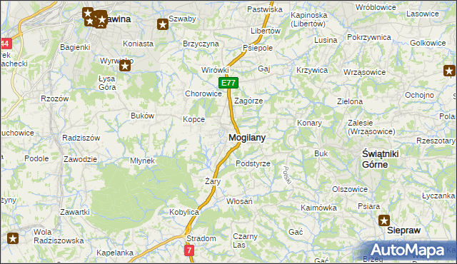 mapa Mogilany, Mogilany na mapie Targeo