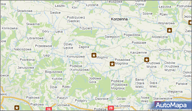 mapa Mogilno gmina Korzenna, Mogilno gmina Korzenna na mapie Targeo