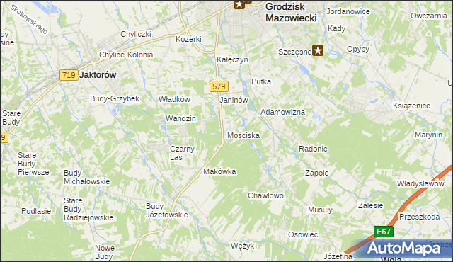 mapa Mościska gmina Grodzisk Mazowiecki, Mościska gmina Grodzisk Mazowiecki na mapie Targeo