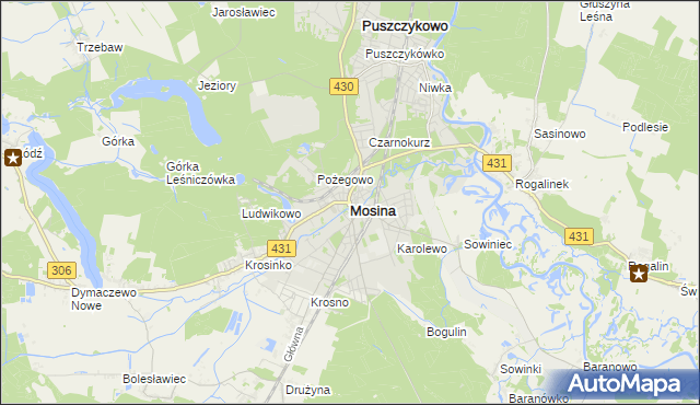 mapa Mosina powiat poznański, Mosina powiat poznański na mapie Targeo