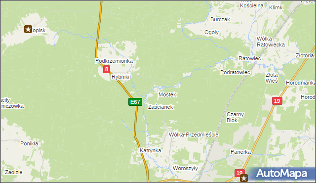 mapa Mostek gmina Wasilków, Mostek gmina Wasilków na mapie Targeo