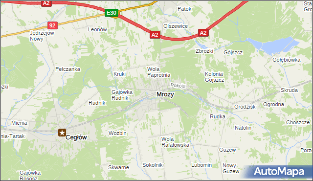 mapa Mrozy powiat miński, Mrozy powiat miński na mapie Targeo