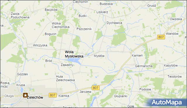 mapa Mysłów gmina Wola Mysłowska, Mysłów gmina Wola Mysłowska na mapie Targeo