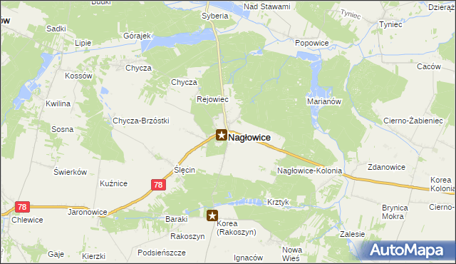 mapa Nagłowice, Nagłowice na mapie Targeo