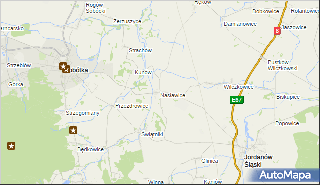 mapa Nasławice gmina Sobótka, Nasławice gmina Sobótka na mapie Targeo