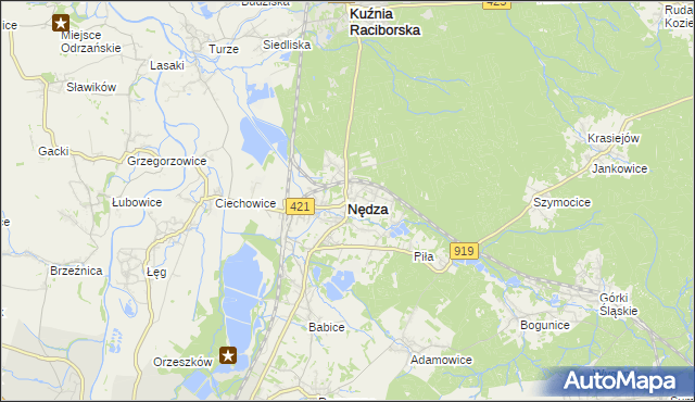 mapa Nędza powiat raciborski, Nędza powiat raciborski na mapie Targeo