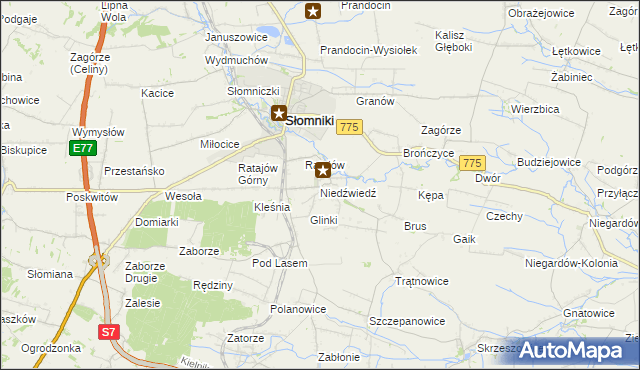 mapa Niedźwiedź gmina Słomniki, Niedźwiedź gmina Słomniki na mapie Targeo