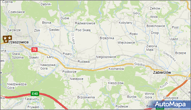 mapa Niegoszowice, Niegoszowice na mapie Targeo