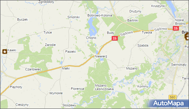 mapa Niewierz gmina Brodnica, Niewierz gmina Brodnica na mapie Targeo