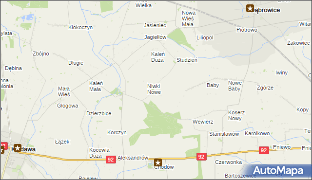 mapa Niwki gmina Chodów, Niwki gmina Chodów na mapie Targeo