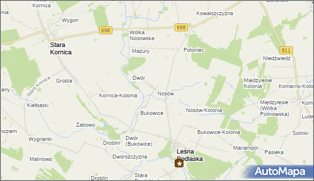 mapa Nosów gmina Leśna Podlaska, Nosów gmina Leśna Podlaska na mapie Targeo