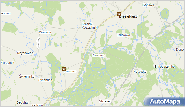 mapa Nosowo gmina Biesiekierz, Nosowo gmina Biesiekierz na mapie Targeo