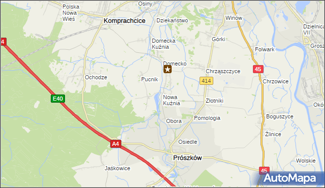 mapa Nowa Kuźnia gmina Prószków, Nowa Kuźnia gmina Prószków na mapie Targeo