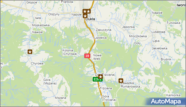 mapa Nowa Wieś gmina Dukla, Nowa Wieś gmina Dukla na mapie Targeo