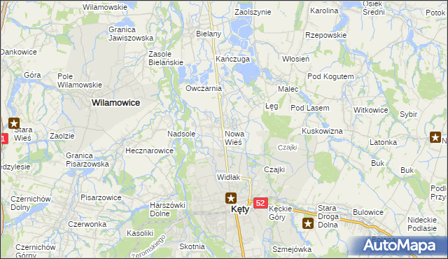 mapa Nowa Wieś gmina Kęty, Nowa Wieś gmina Kęty na mapie Targeo