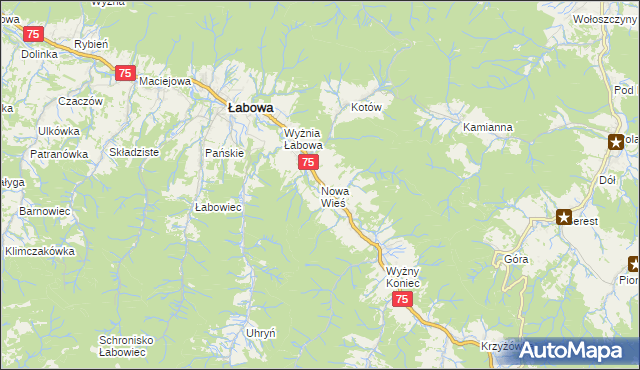 mapa Nowa Wieś gmina Łabowa, Nowa Wieś gmina Łabowa na mapie Targeo