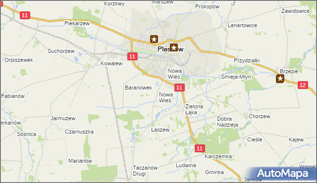 mapa Nowa Wieś gmina Pleszew, Nowa Wieś gmina Pleszew na mapie Targeo
