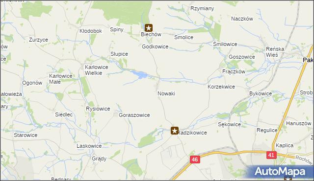 mapa Nowaki gmina Pakosławice, Nowaki gmina Pakosławice na mapie Targeo