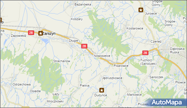 mapa Nowosielce gmina Zarszyn, Nowosielce gmina Zarszyn na mapie Targeo