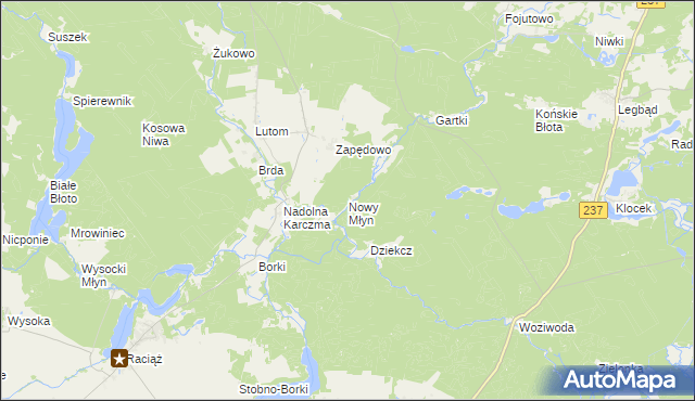 mapa Nowy Młyn gmina Czersk, Nowy Młyn gmina Czersk na mapie Targeo