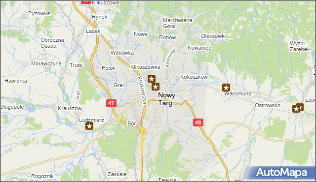 mapa Nowego Targu, Nowy Targ na mapie Targeo