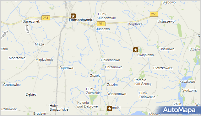 mapa Obiecanowo gmina Janowiec Wielkopolski, Obiecanowo gmina Janowiec Wielkopolski na mapie Targeo