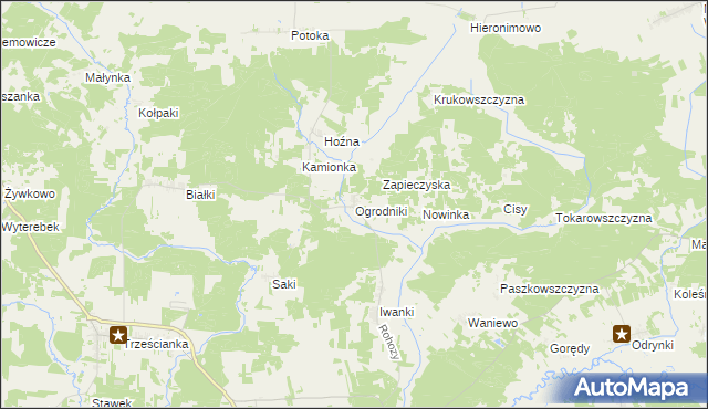 mapa Ogrodniki gmina Narew, Ogrodniki gmina Narew na mapie Targeo