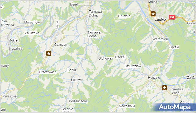 mapa Olchowa gmina Zagórz, Olchowa gmina Zagórz na mapie Targeo