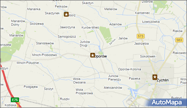 mapa Oporów powiat kutnowski, Oporów powiat kutnowski na mapie Targeo