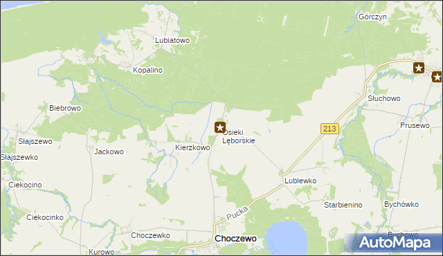 mapa Osieki Lęborskie, Osieki Lęborskie na mapie Targeo