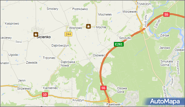mapa Osówiec gmina Sicienko, Osówiec gmina Sicienko na mapie Targeo