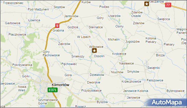 mapa Ossolin gmina Klimontów, Ossolin gmina Klimontów na mapie Targeo