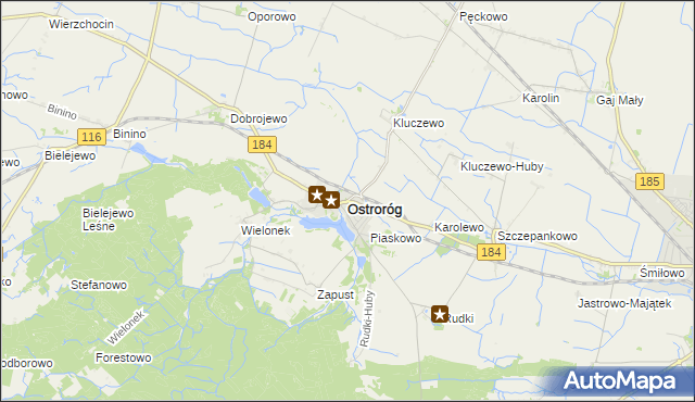 mapa Ostroróg powiat szamotulski, Ostroróg powiat szamotulski na mapie Targeo