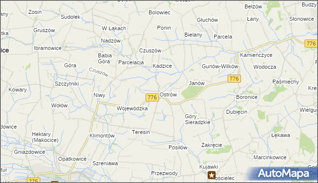 mapa Ostrów gmina Proszowice, Ostrów gmina Proszowice na mapie Targeo