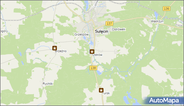 mapa Ostrów gmina Sulęcin, Ostrów gmina Sulęcin na mapie Targeo