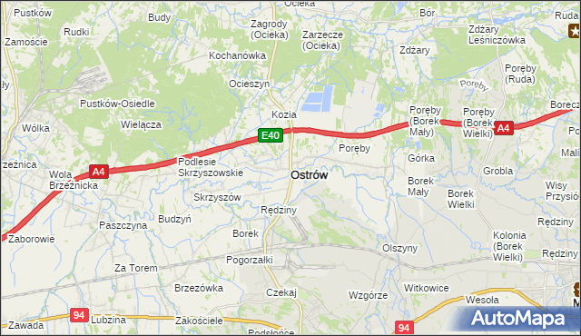 mapa Ostrów powiat ropczycko-sędziszowski, Ostrów powiat ropczycko-sędziszowski na mapie Targeo