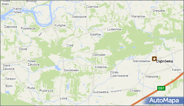 mapa Ostrówek gmina Dąbrówka, Ostrówek gmina Dąbrówka na mapie Targeo