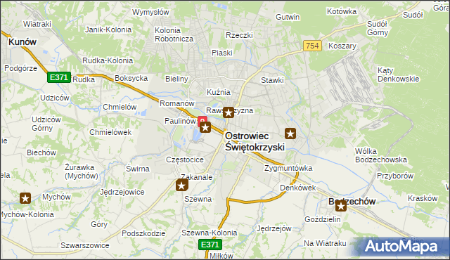 mapa Ostrowiec Świętokrzyski, Ostrowiec Świętokrzyski na mapie Targeo