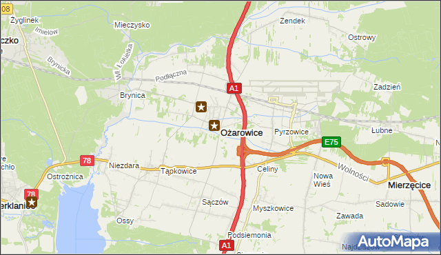 mapa Ożarowice, Ożarowice na mapie Targeo