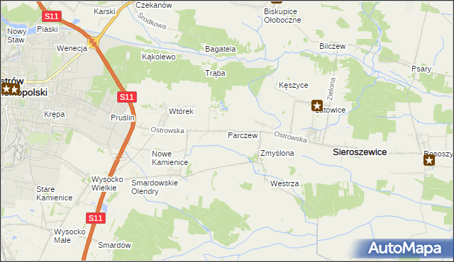 mapa Parczew gmina Sieroszewice, Parczew gmina Sieroszewice na mapie Targeo