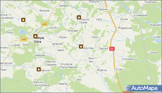 mapa Parzynów, Parzynów na mapie Targeo