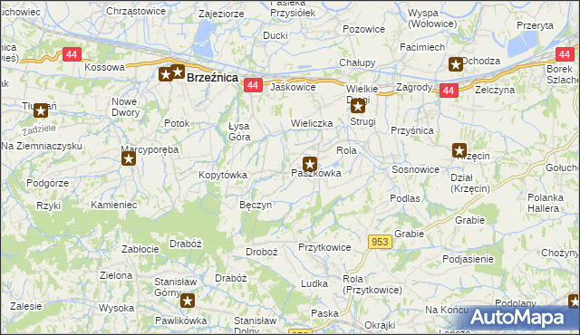 mapa Paszkówka gmina Brzeźnica, Paszkówka gmina Brzeźnica na mapie Targeo