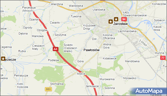 mapa Pawłosiów, Pawłosiów na mapie Targeo