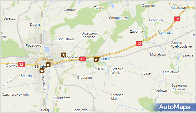 mapa Piaski powiat gostyński, Piaski powiat gostyński na mapie Targeo