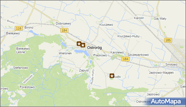 mapa Piaskowo gmina Ostroróg, Piaskowo gmina Ostroróg na mapie Targeo