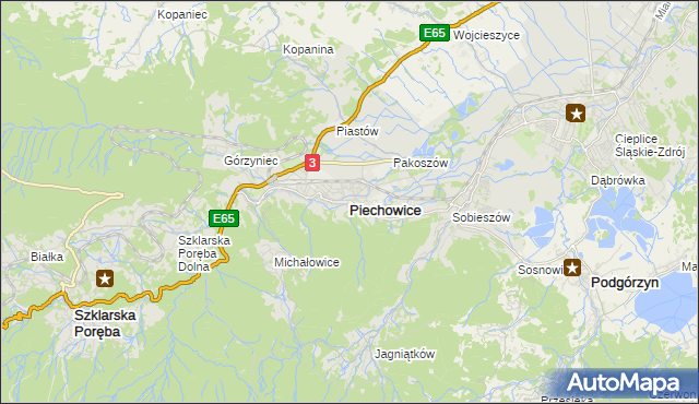 mapa Piechowice powiat jeleniogórski, Piechowice powiat jeleniogórski na mapie Targeo