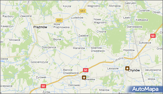 mapa Pieczyska gmina Chynów, Pieczyska gmina Chynów na mapie Targeo