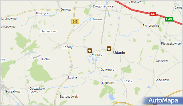 mapa Piekary gmina Udanin, Piekary gmina Udanin na mapie Targeo