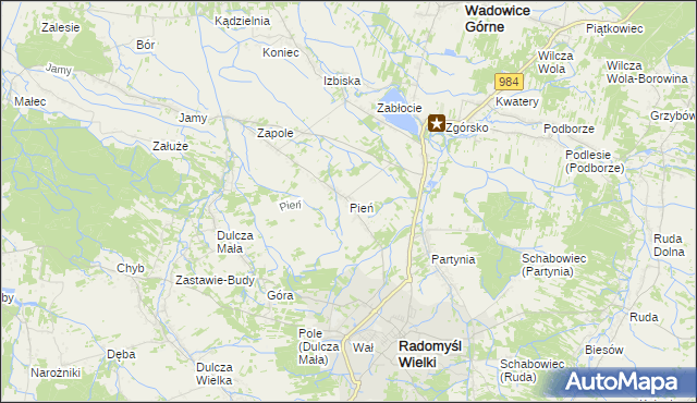 mapa Pień gmina Radomyśl Wielki, Pień gmina Radomyśl Wielki na mapie Targeo