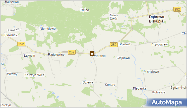 mapa Pieranie gmina Dąbrowa Biskupia, Pieranie gmina Dąbrowa Biskupia na mapie Targeo